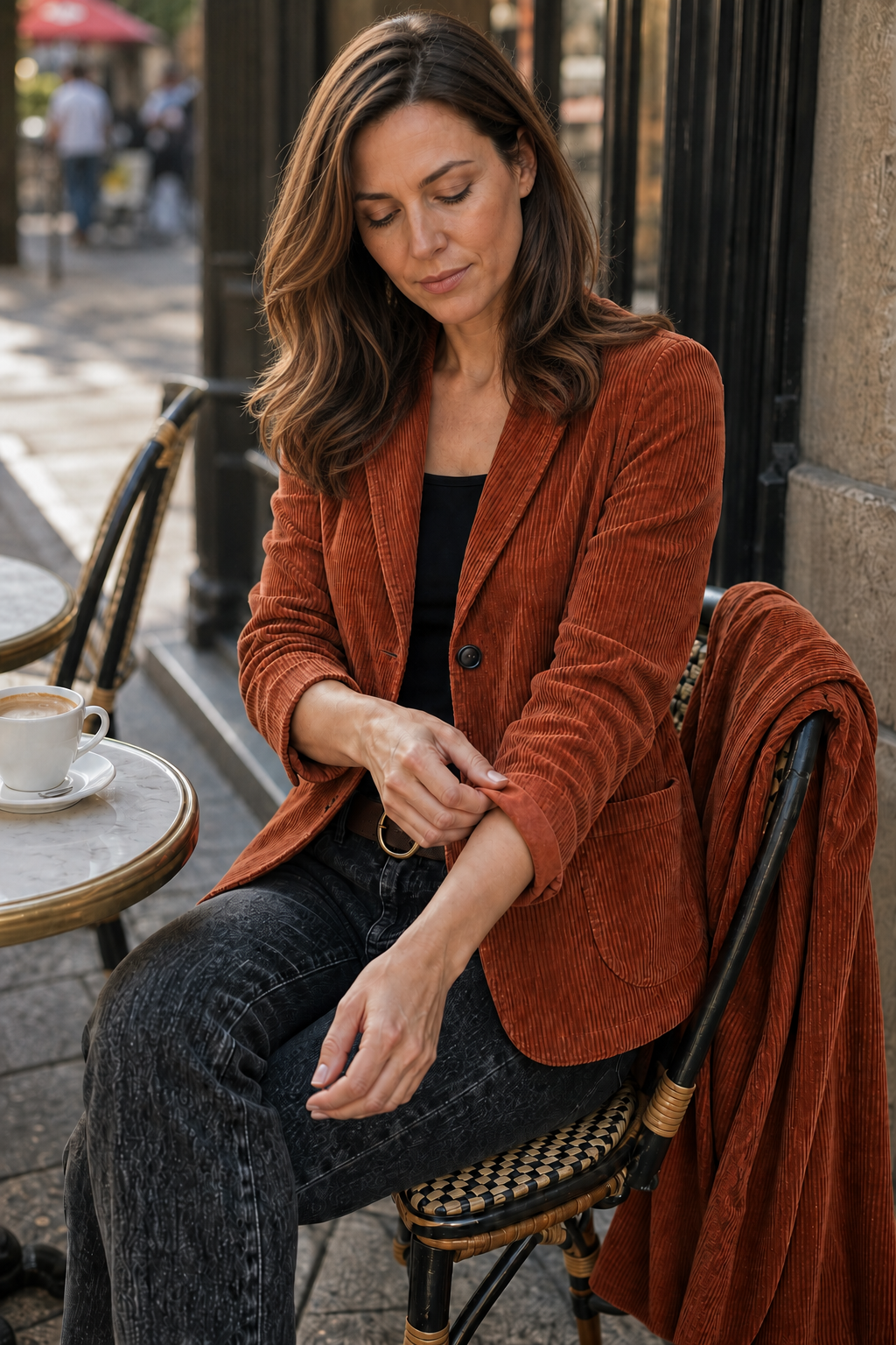 Fine Corduroy-Look Structured-Shoulder Jacket