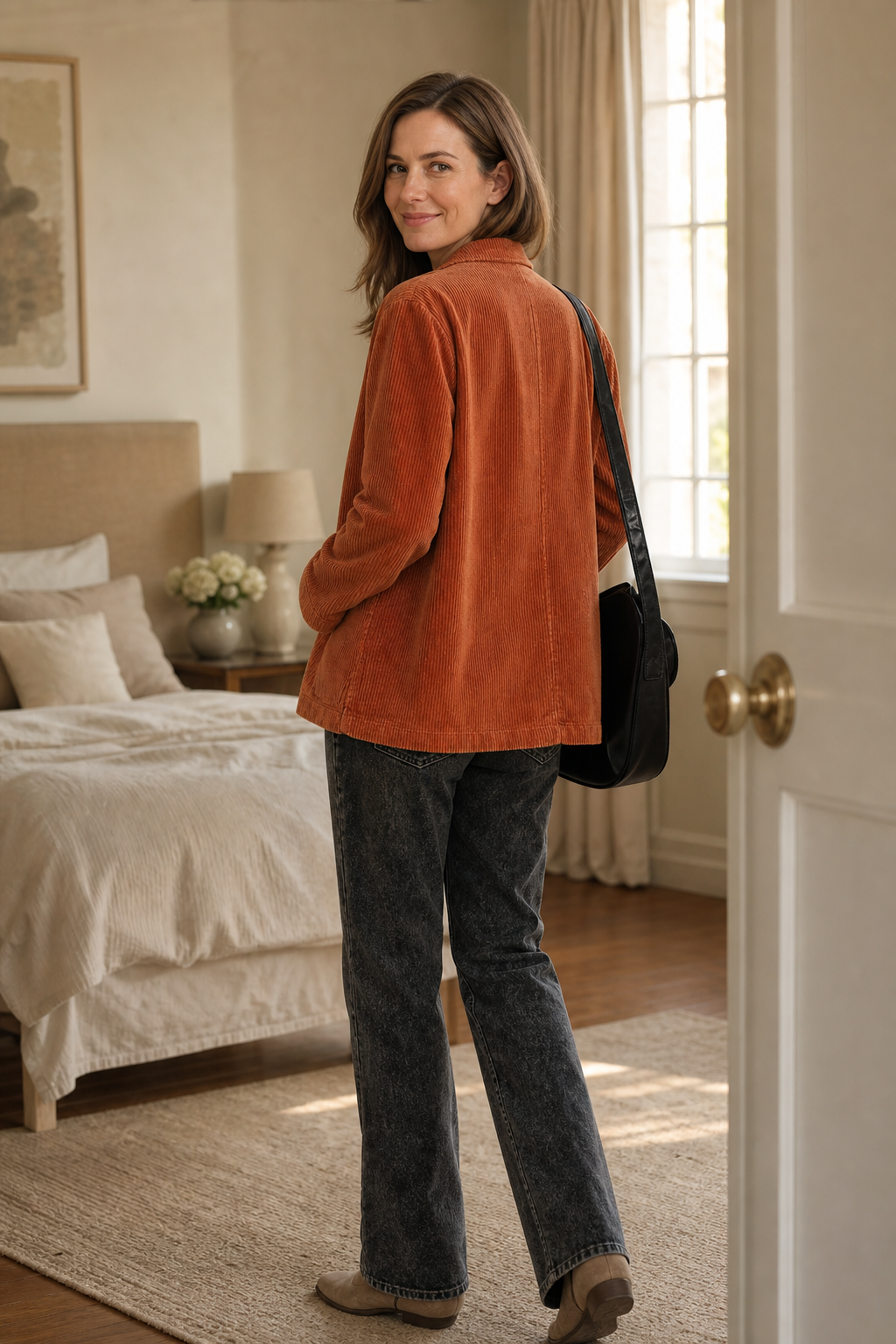 Fine Corduroy-Look Structured-Shoulder Jacket
