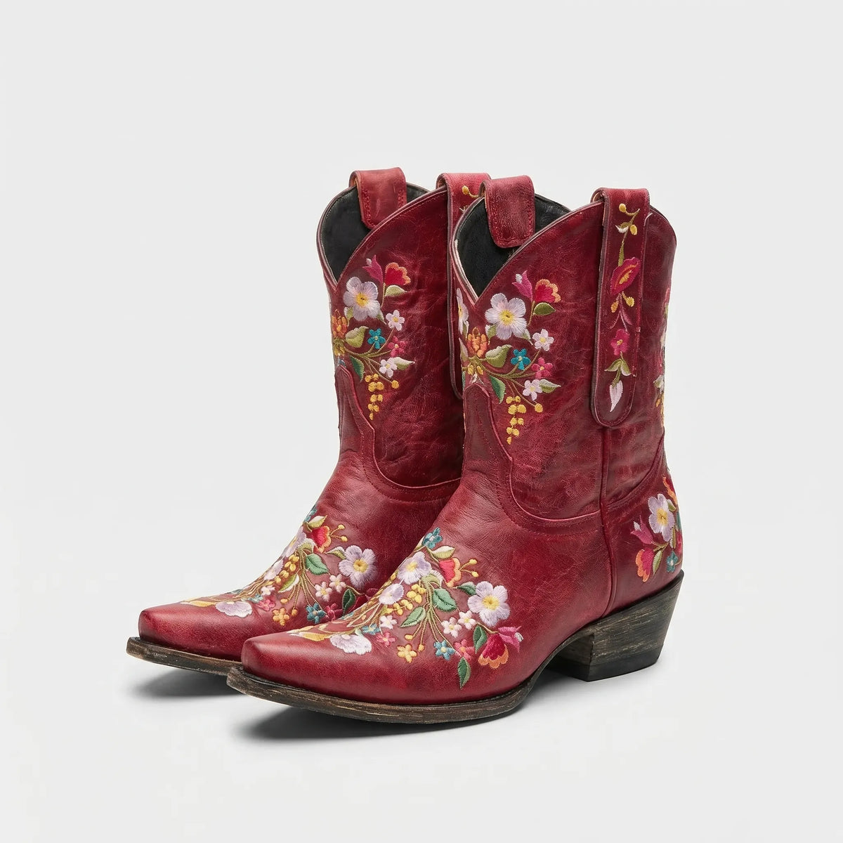 Floral Embroidered Western Ankle Boots
