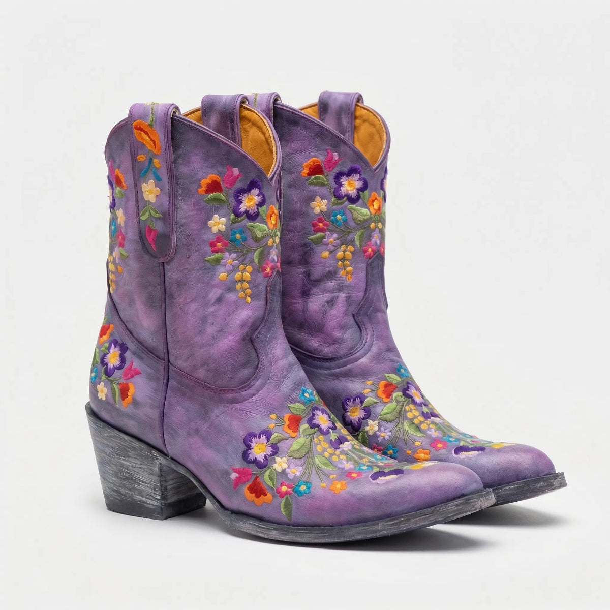 Floral Embroidered Western Ankle Boots
