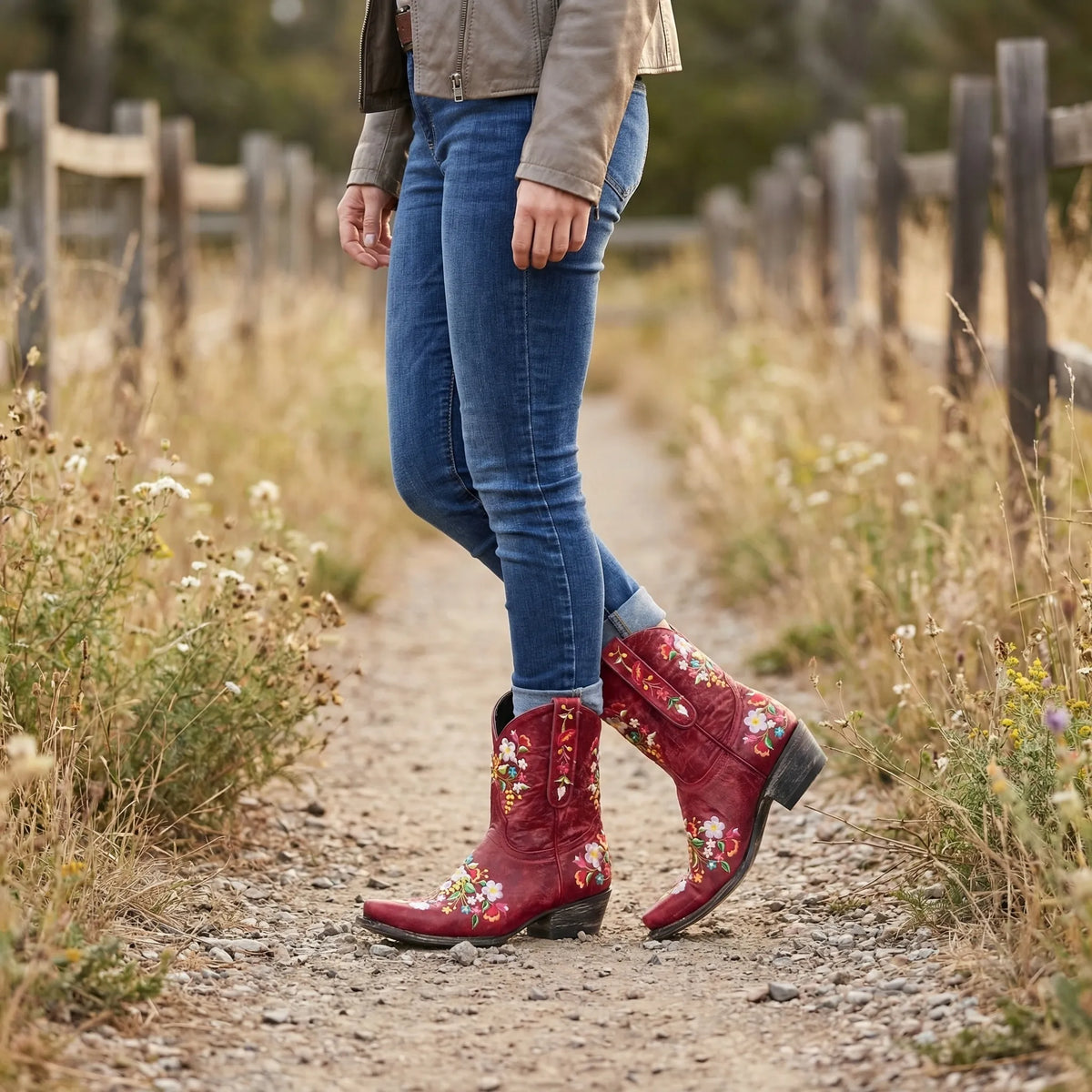 Floral Embroidered Western Ankle Boots