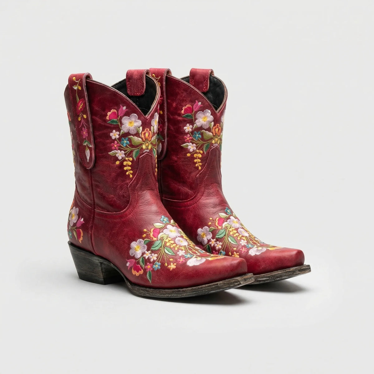 Floral Embroidered Western Ankle Boots