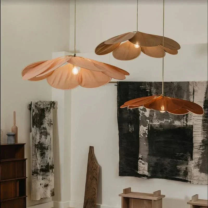 Floral Pendant Light with Warm Fabric Shade