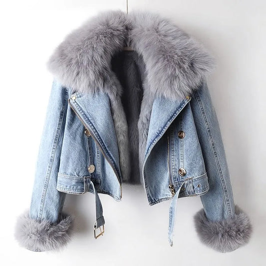 Fox Fur-Lined Denim Coat