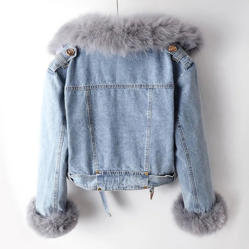 Fox Fur-Lined Denim Coat