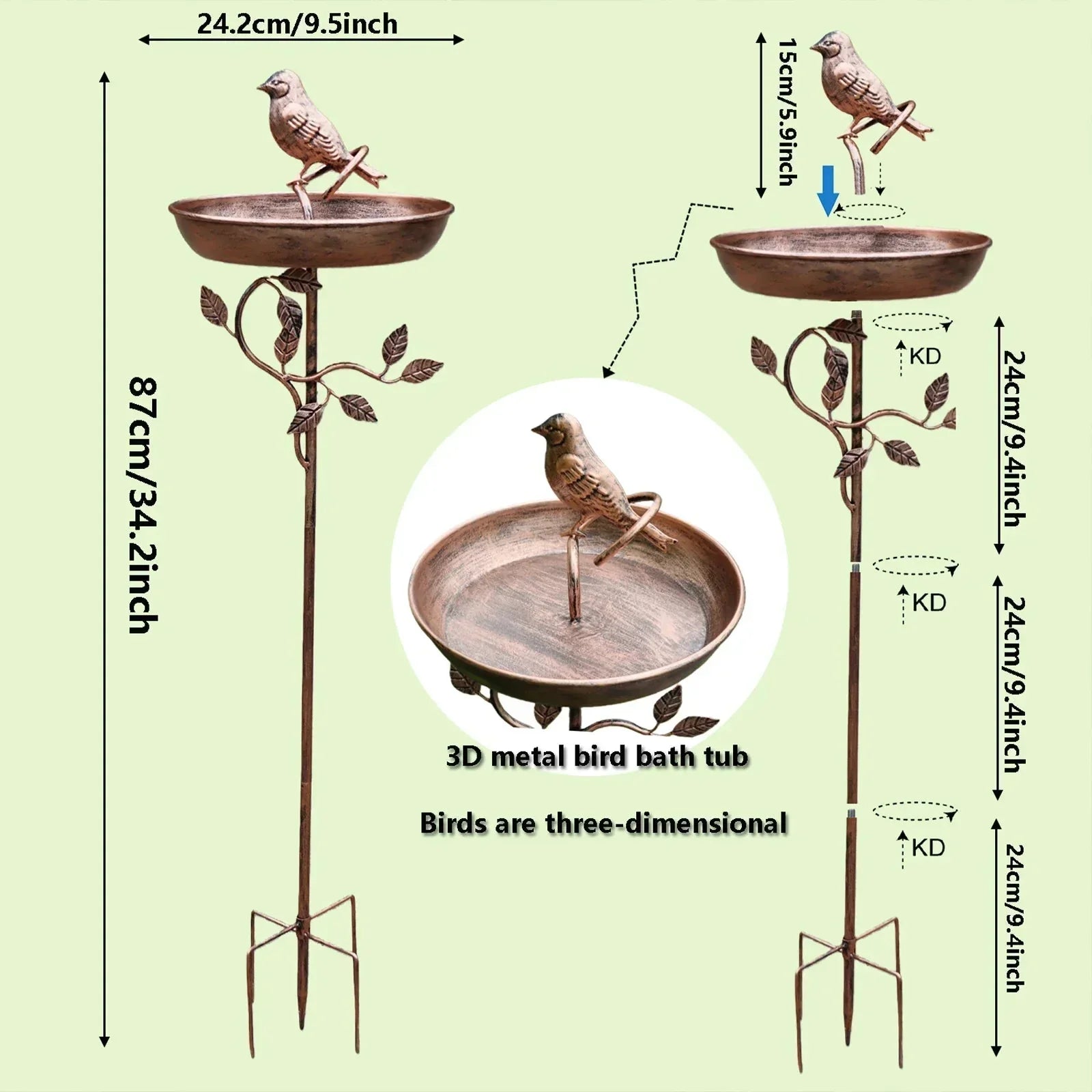 Garden Bird Bath | Decorative Bowl | Sturdy Spike | GardenShine