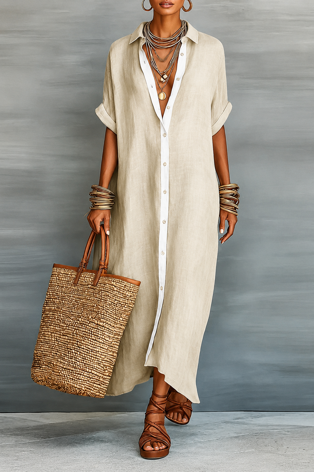 Gemma Linen Long Shirt Sundress - Image 1