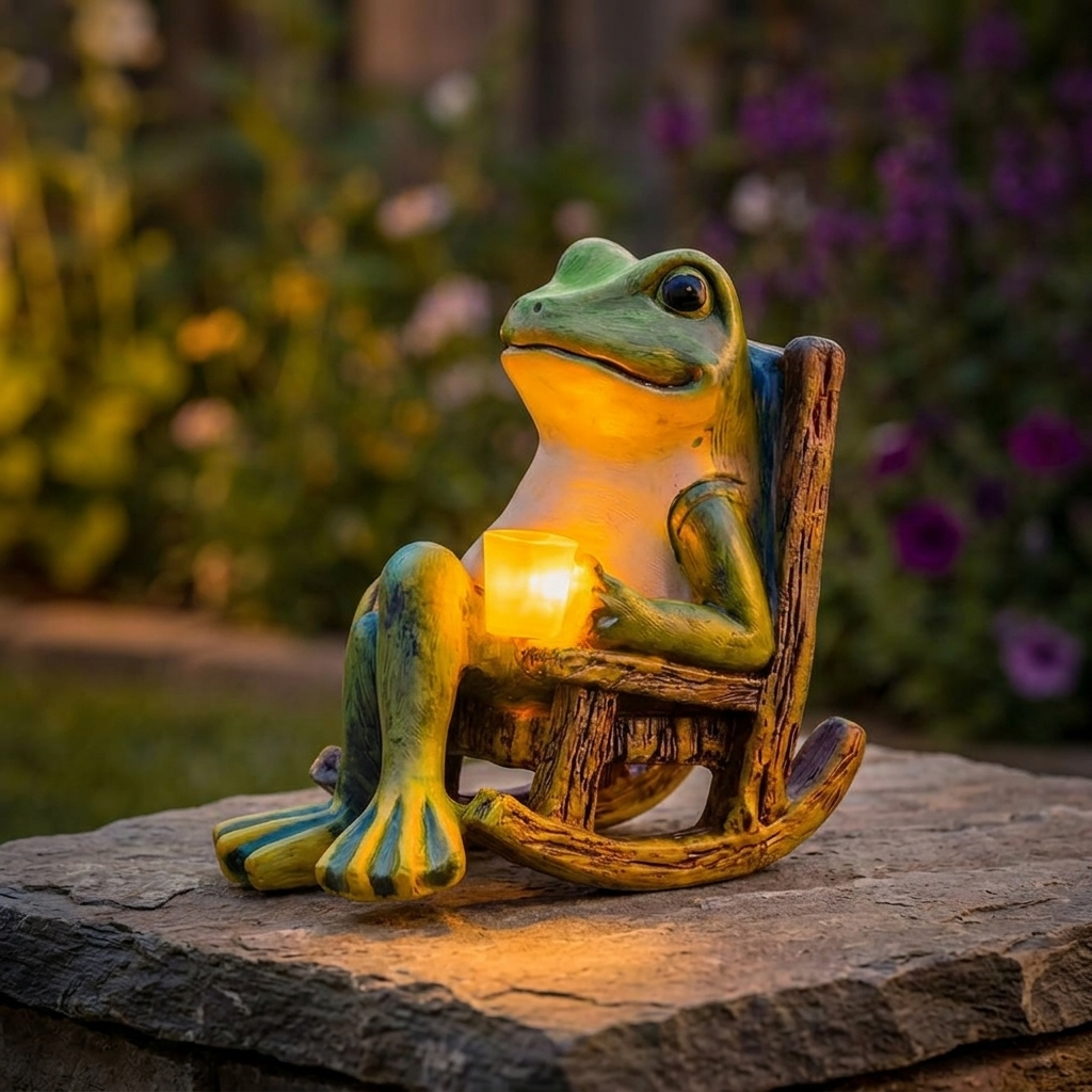 Glowfrog™ – Glowing Garden Frog in Rocking Chair