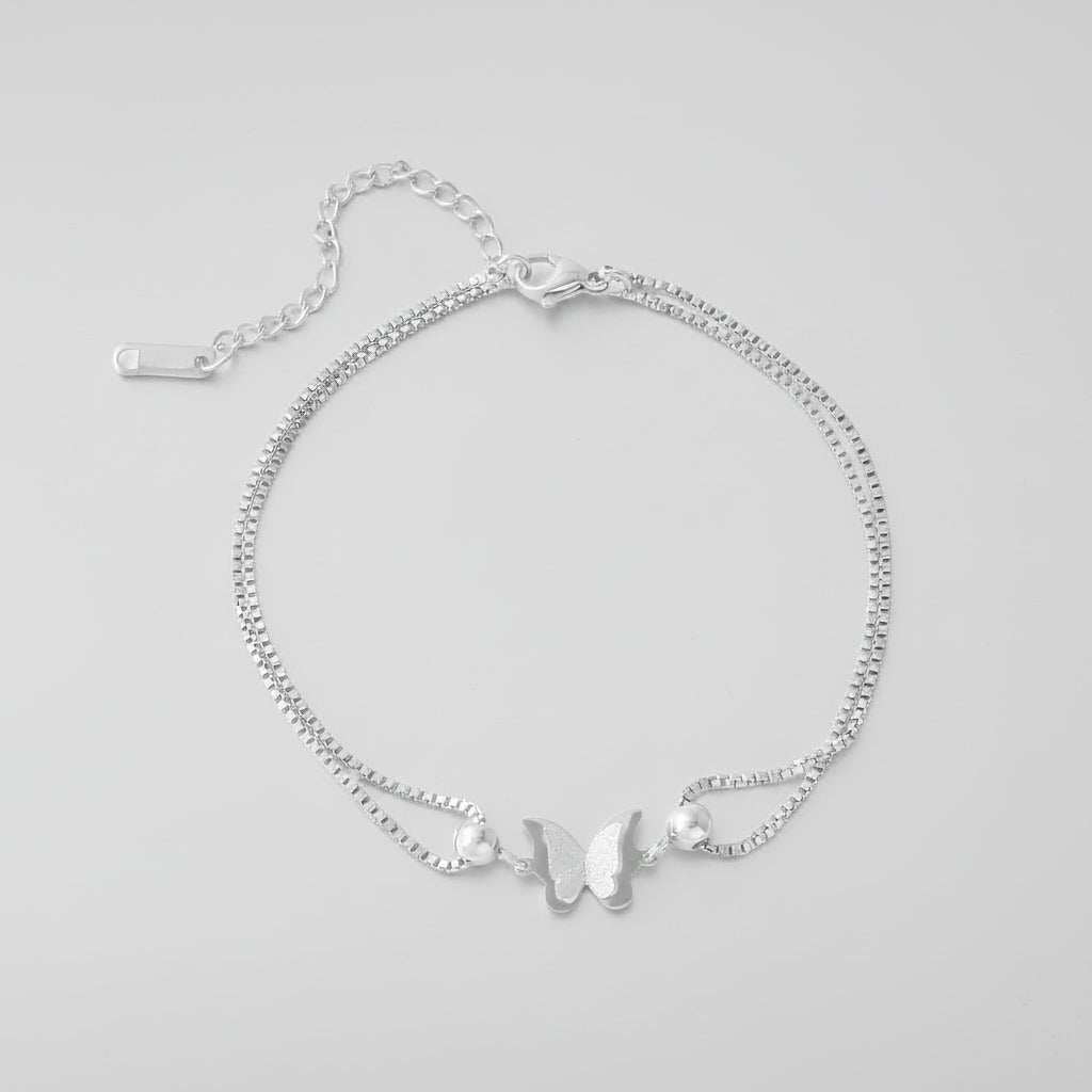 Gold Ankle Bracelet with Butterfly Charm – Stainless Steel Plated with 18-Carat Gold, Perfect for Everyday Wear