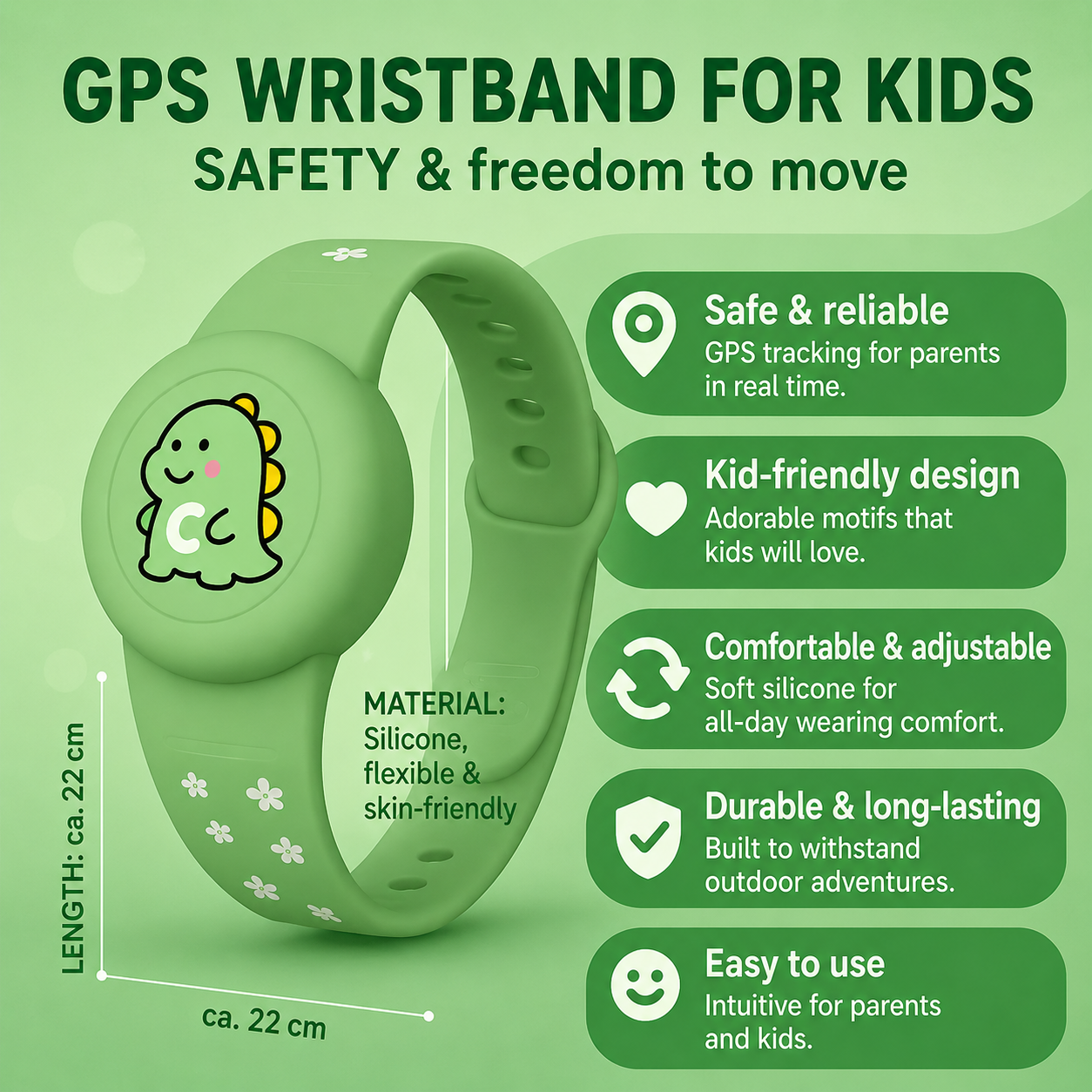 GPS | Kids Bracelet | Location Tracking | Adjustable Silicone Bracelet | KidLoca