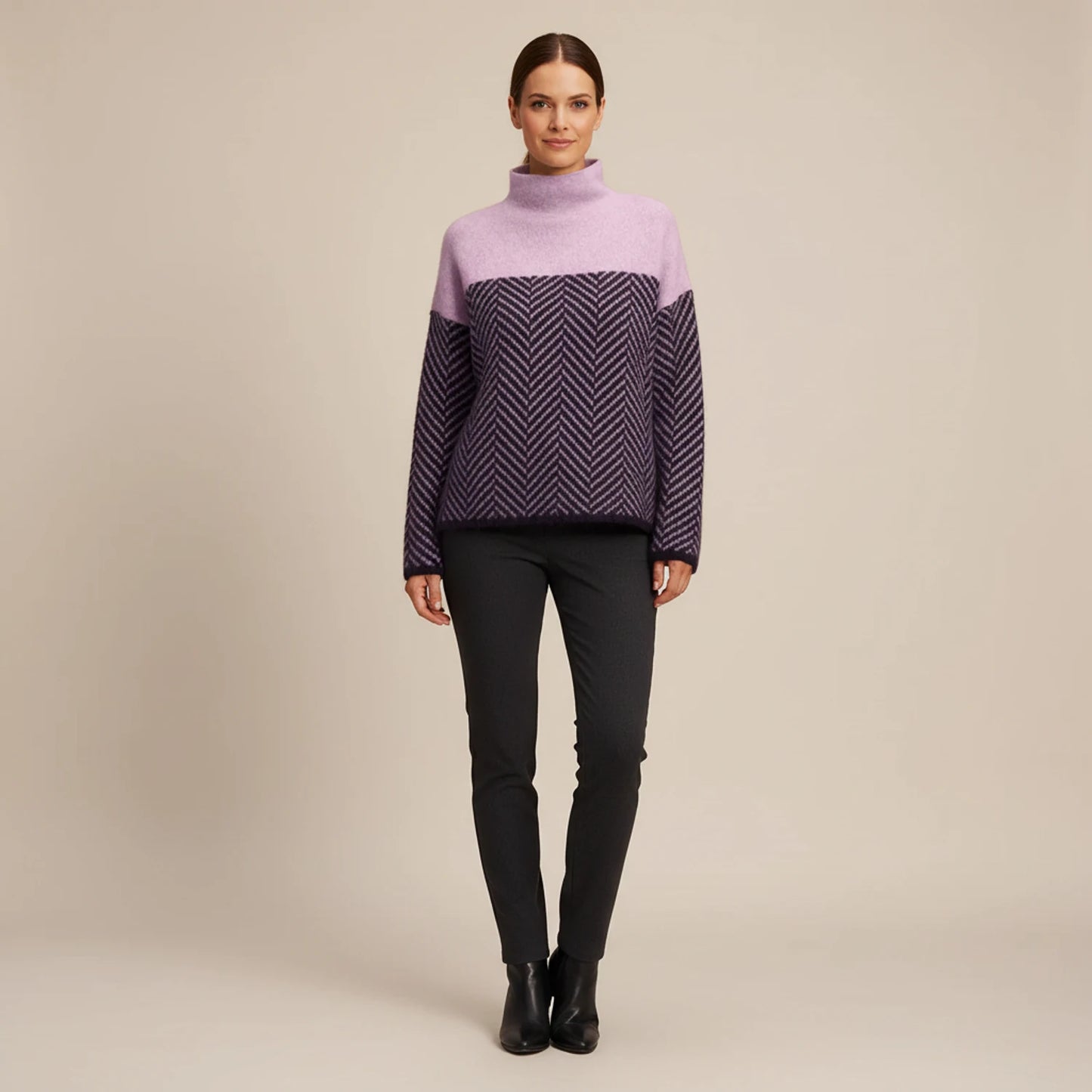 Women's Turtleneck Color Block Sweater