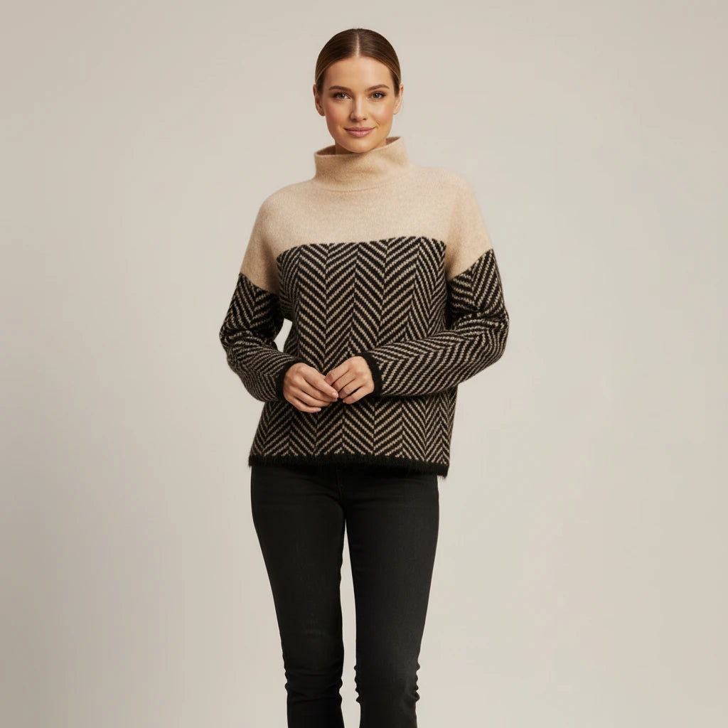 Women's Turtleneck Color Block Sweater