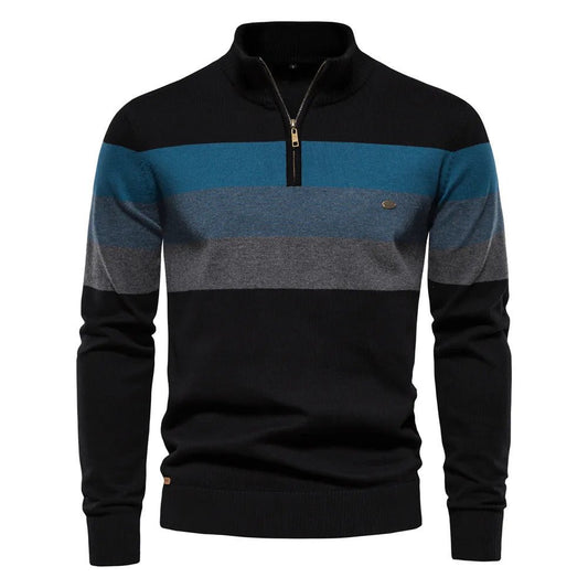 Men's Quarter Zip Striped Sweater - Image 1