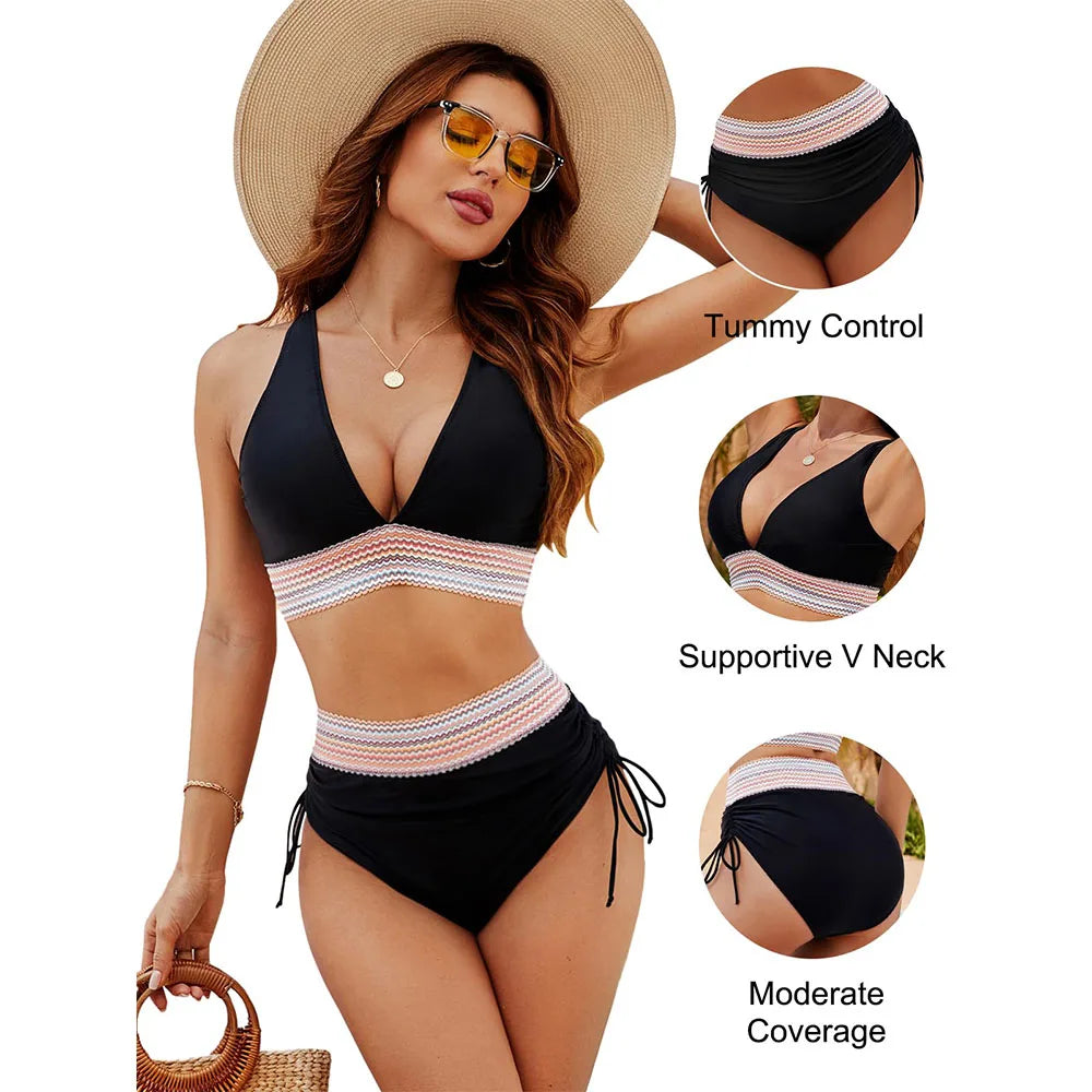 Icone™ Drawstring Bikini: Elegant High-Waisted Two-Piece Drawstring Bikini