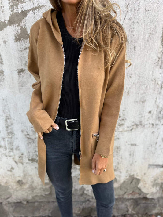 Women's Hooded Long Zip Up Coat - Image 1
