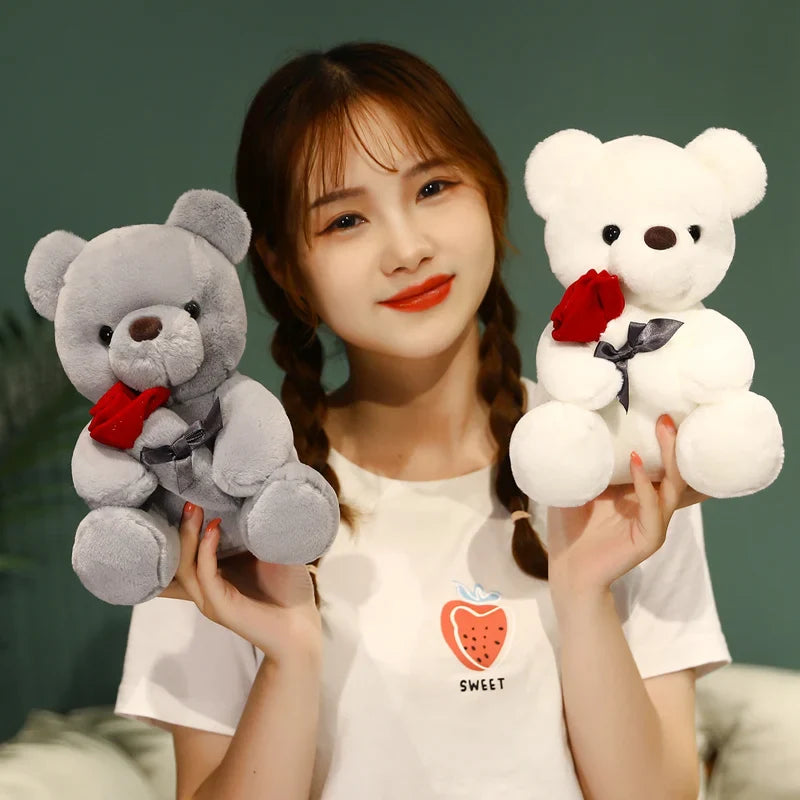 Kawaii Plush Bear with Rose – Cute Gift for Valentine's Day, Soft Plush Bear, Perfect for Decoration