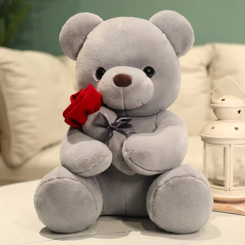 Kawaii Plush Bear with Rose – Cute Gift for Valentine's Day, Soft Plush Bear, Perfect for Decoration