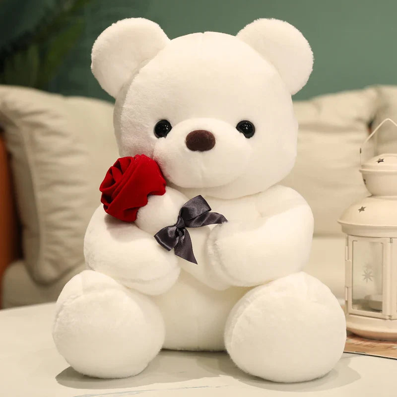 Kawaii Plush Bear with Rose – Cute Gift for Valentine's Day, Soft Plush Bear, Perfect for Decoration