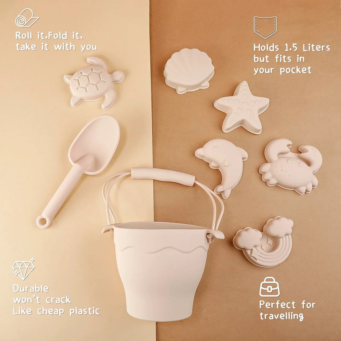 Kids' Eco-Friendly Silicone Beach Bucket Sand Toy Set