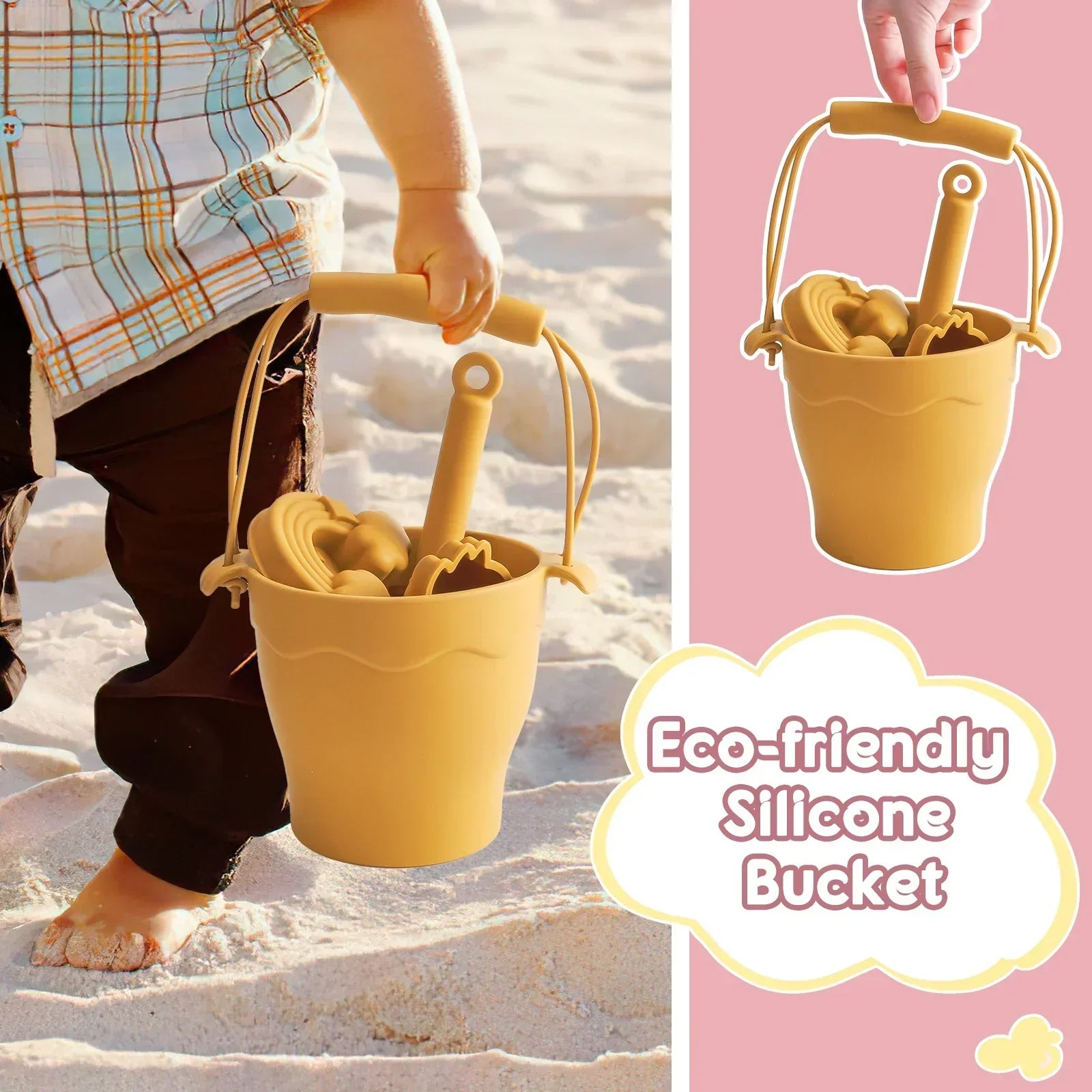 Kids' Eco-Friendly Silicone Beach Bucket Sand Toy Set