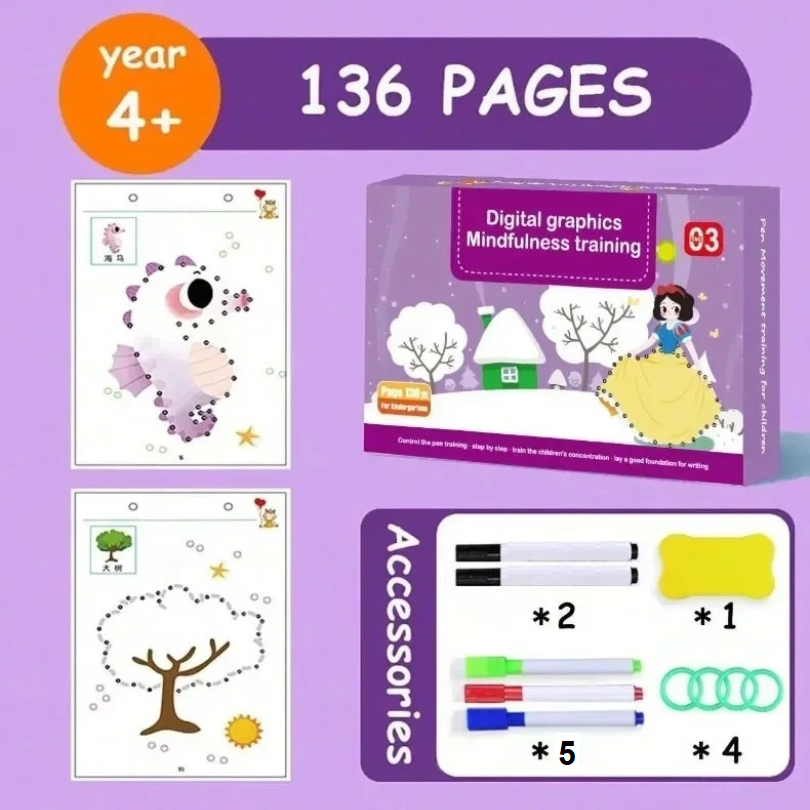 Kletshuts™ Activity Book: Tracing and Drawing Educational Reusable Workbook