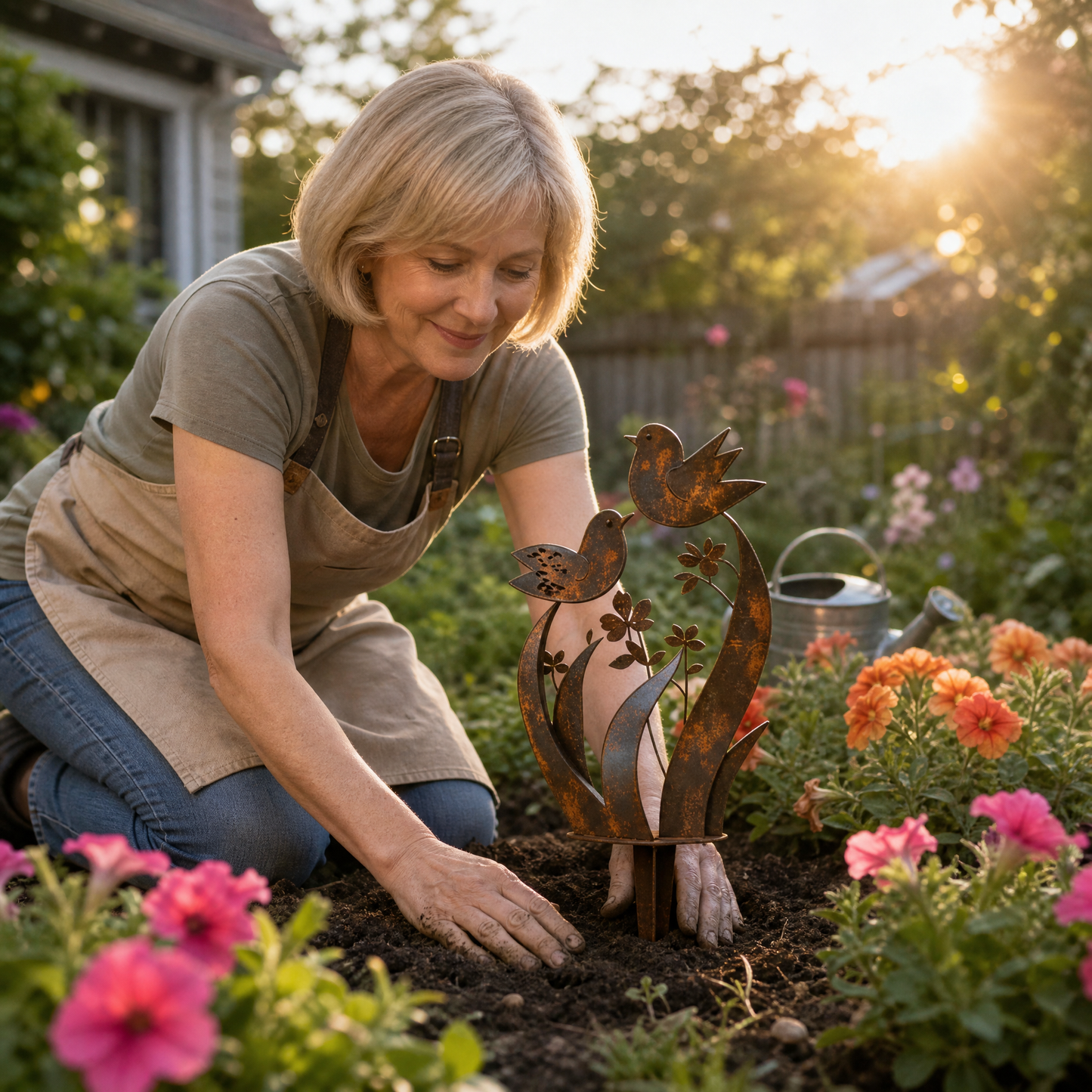 Lark & Iron™ – Rustic Bird & Wildflower Garden Stake
