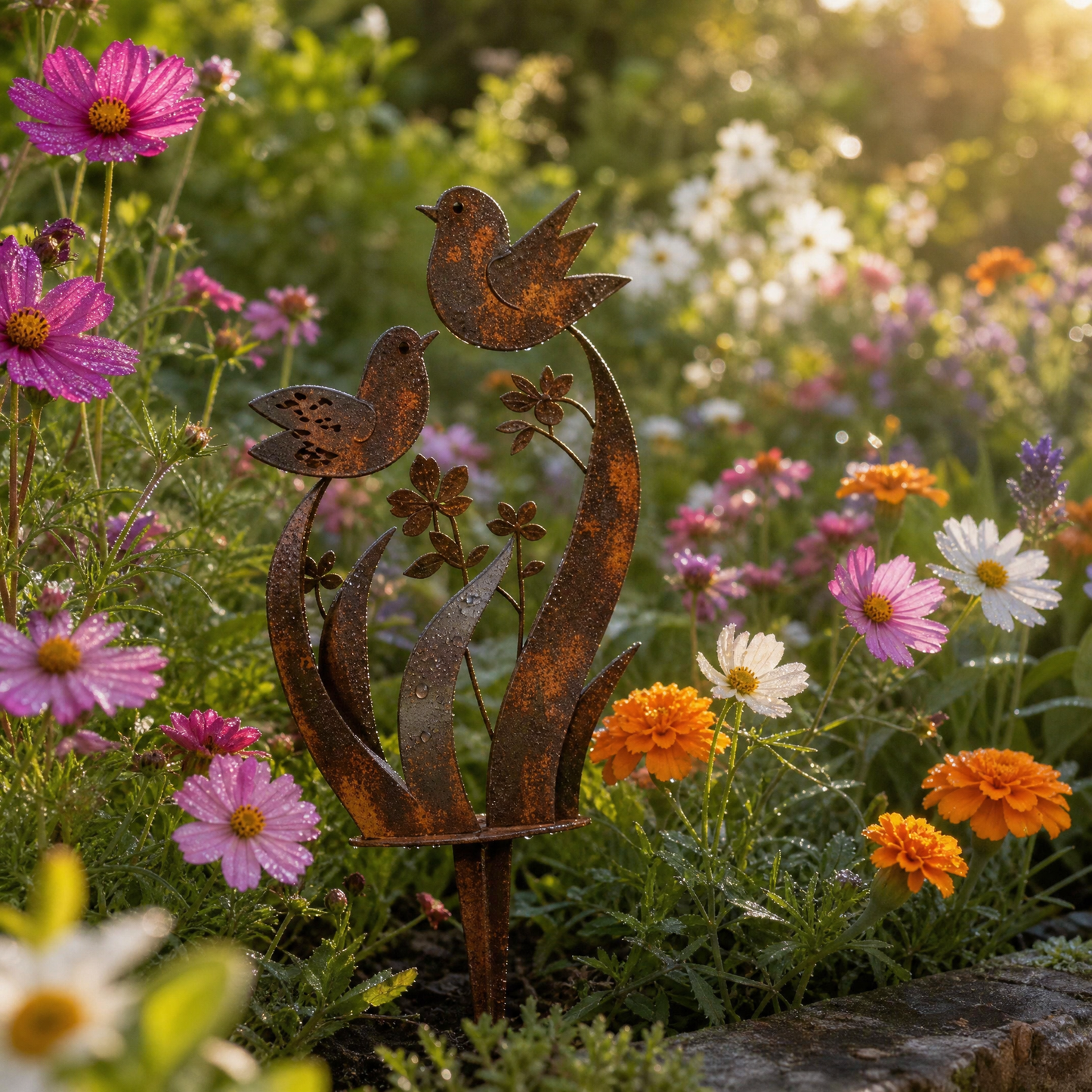 Lark & Iron™ – Rustic Bird & Wildflower Garden Stake