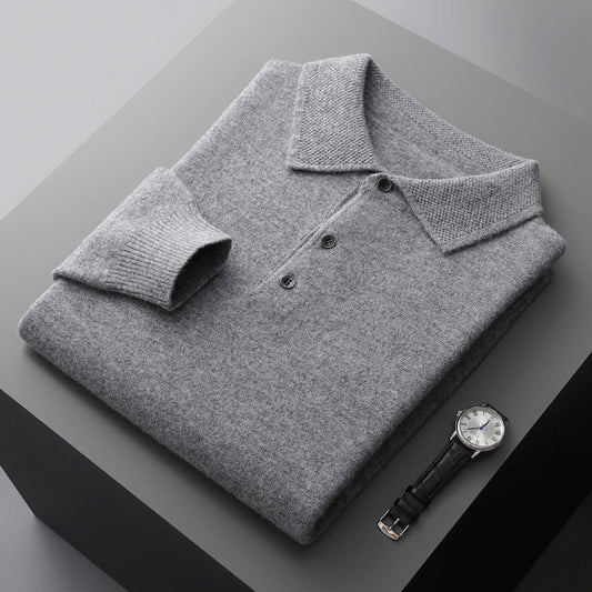 Leandro | Soft Cashmere Long Sleeve Polo Shirt | Men