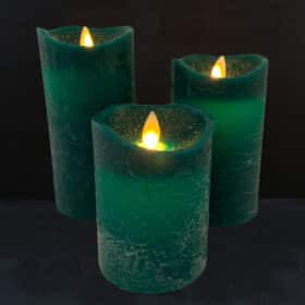 LED Block Candle - RUSTIC - 3 pcs. - 10/12.5/15 cm - with 3D Flame - (multiple colors)