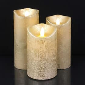 LED Block Candle - RUSTIC - 3 pcs. - 10/12.5/15 cm - with 3D Flame - (multiple colors)