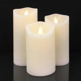 LED Block Candle - RUSTIC - 3 pcs. - 10/12.5/15 cm - with 3D Flame - (multiple colors)