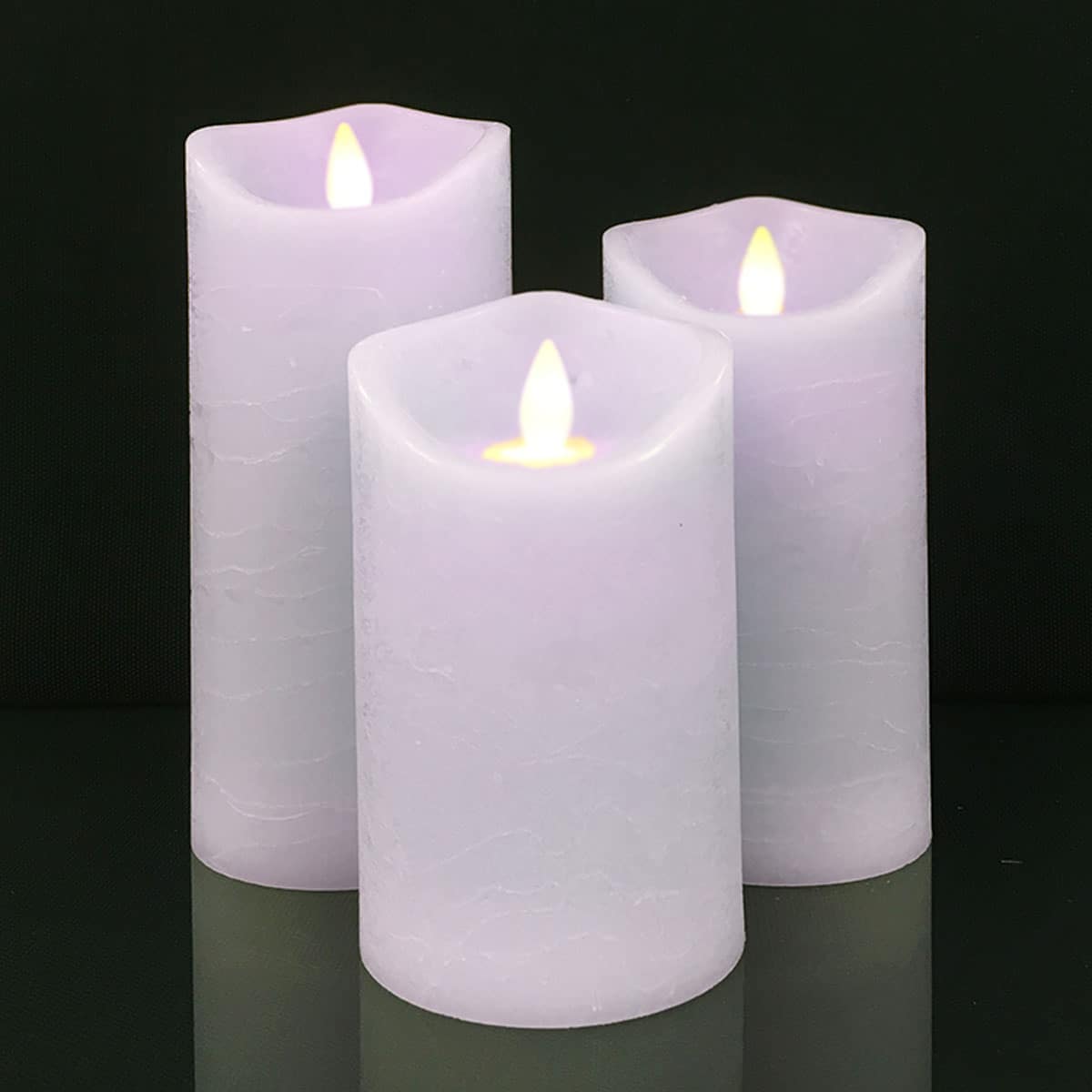 LED Block Candle - RUSTIC - 3 pcs. - 10/12.5/15 cm - with 3D Flame - (multiple colors)