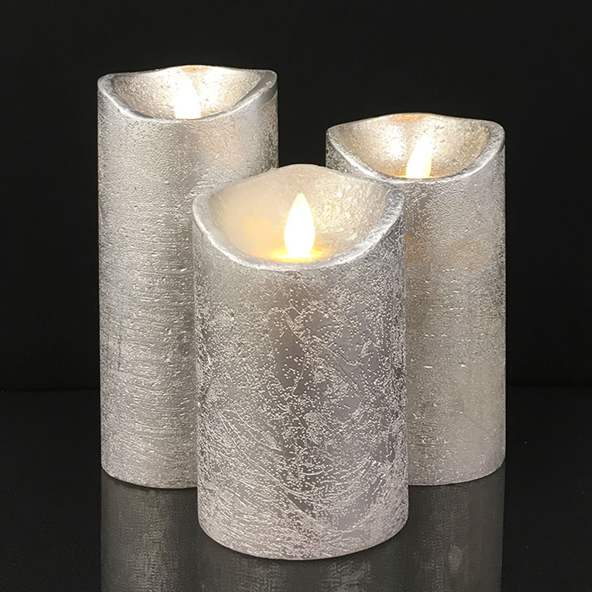 LED Block Candle - RUSTIC - 3 pcs. - 10/12.5/15 cm - with 3D Flame - (multiple colors)