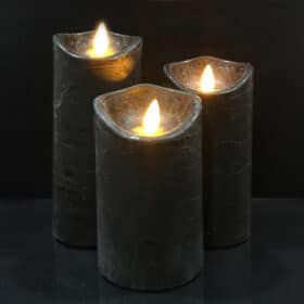 LED Block Candle - RUSTIC - 3 pcs. - 10/12.5/15 cm - with 3D Flame - (multiple colors)