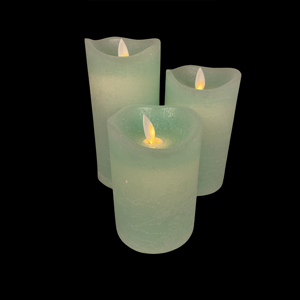 LED Block Candle - RUSTIC - 3 pcs. - 10/12.5/15 cm - with 3D Flame - (multiple colors)