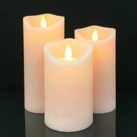 LED Block Candle - RUSTIC - 3 pcs. - 10/12.5/15 cm - with 3D Flame - (multiple colors)