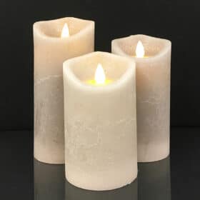 LED Block Candle - RUSTIC - 3 pcs. - 10/12.5/15 cm - with 3D Flame - (multiple colors)