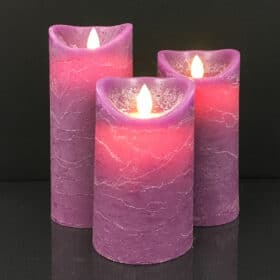 LED Block Candle - RUSTIC - 3 pcs. - 10/12.5/15 cm - with 3D Flame - (multiple colors)