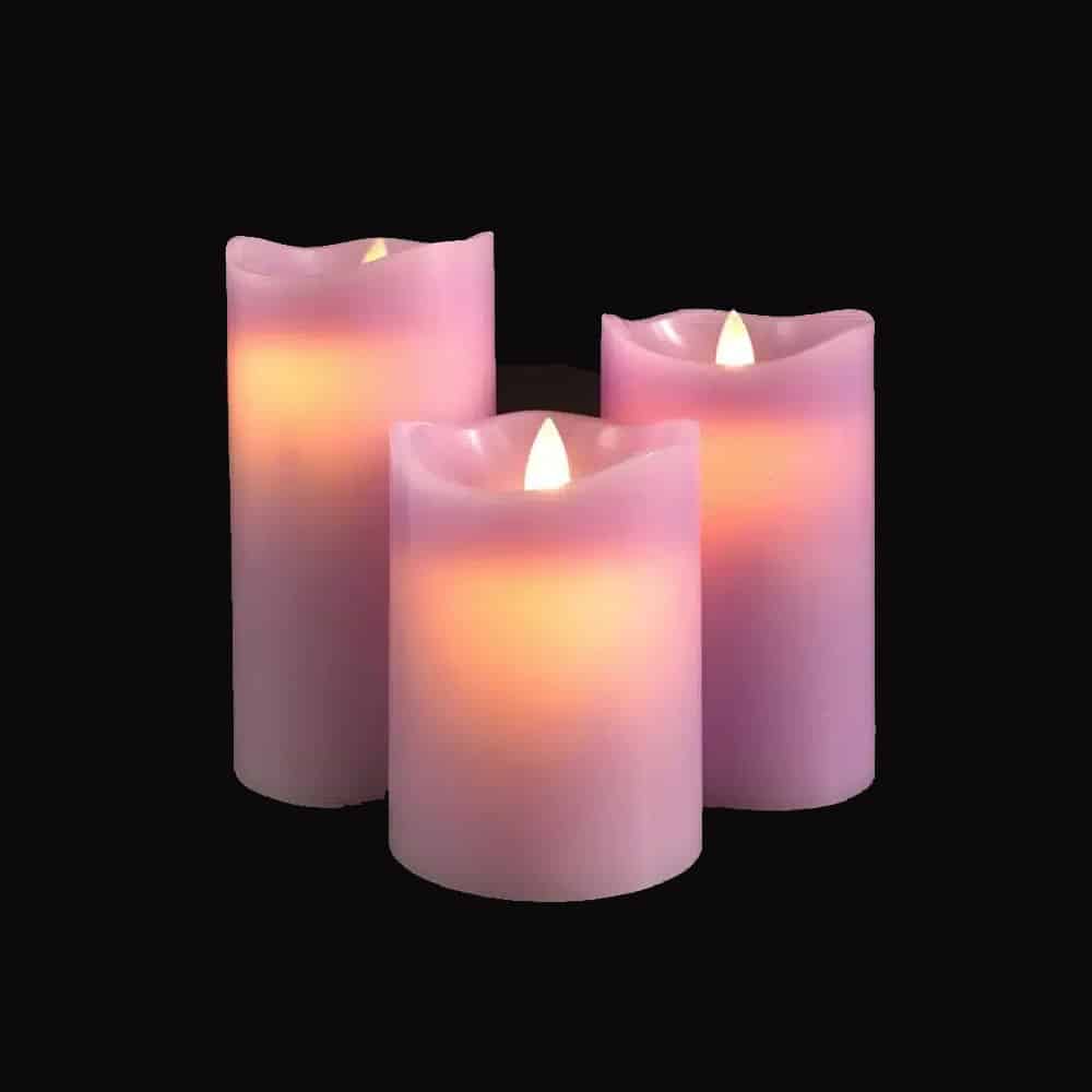 LED Block Candles - 3 pcs. - 12/15/17 cm - with 3D Flame - (Multiple Colors)