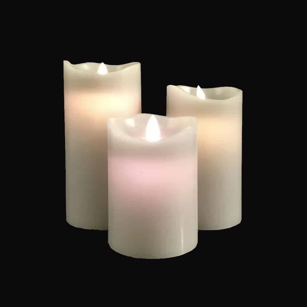 LED Block Candles - 3 pcs. - 12/15/17 cm - with 3D Flame - (Multiple Colors)