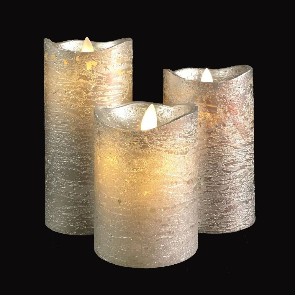 LED Block Candles - 3 pcs. - 12/15/17 cm - with 3D Flame - (Multiple Colors)