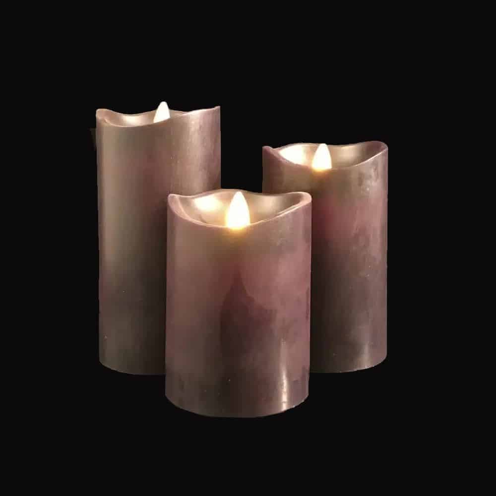 LED Block Candles - 3 pcs. - 12/15/17 cm - with 3D Flame - (Multiple Colors)