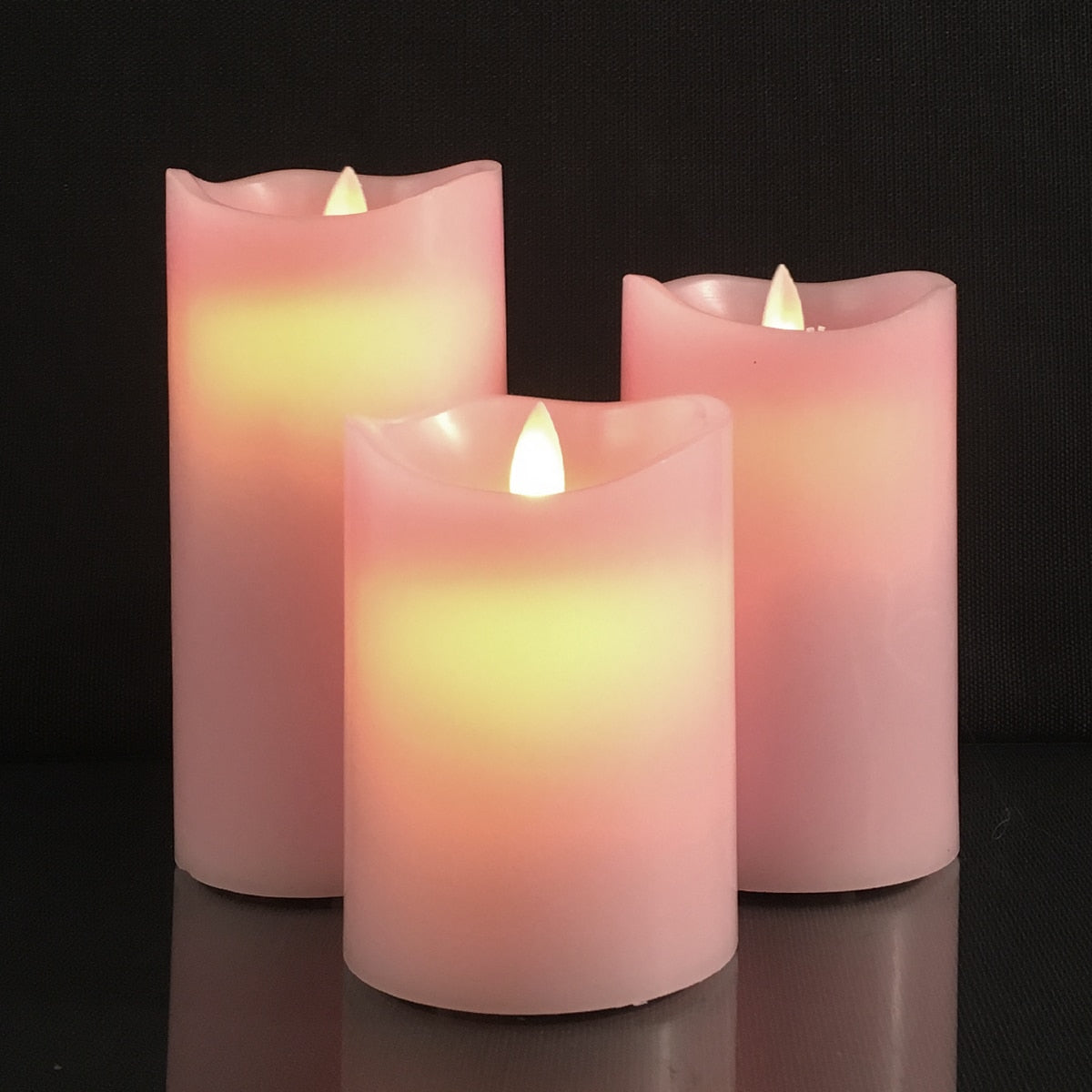 LED Block Candles - 3 pcs. - 12/15/17 cm - with 3D Flame - (Multiple Colors)
