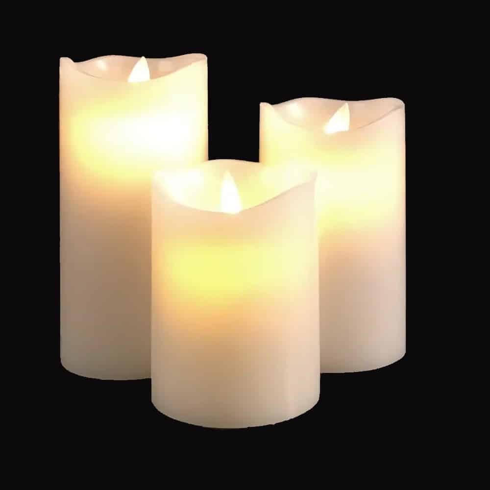 LED Block Candles - 3 pcs. - 12/15/17 cm - with 3D Flame - (Multiple Colors)