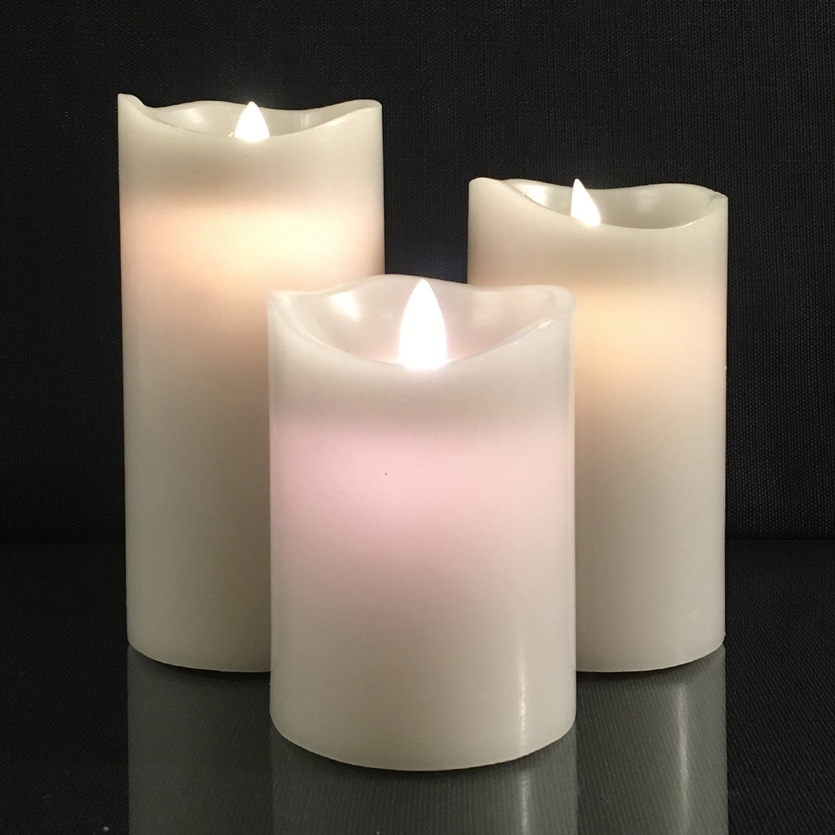 LED Block Candles - 3 pcs. - 12/15/17 cm - with 3D Flame - (Multiple Colors)
