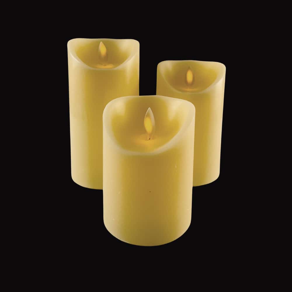 LED Block Candles - 3 pcs. - 12/15/17 cm - with 3D Flame - (Multiple Colors)
