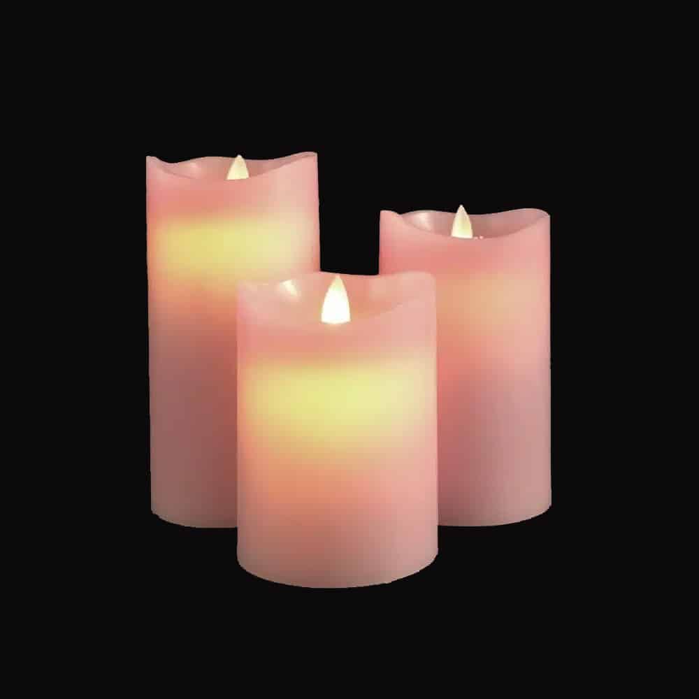 LED Block Candles - 3 pcs. - 12/15/17 cm - with 3D Flame - (Multiple Colors)