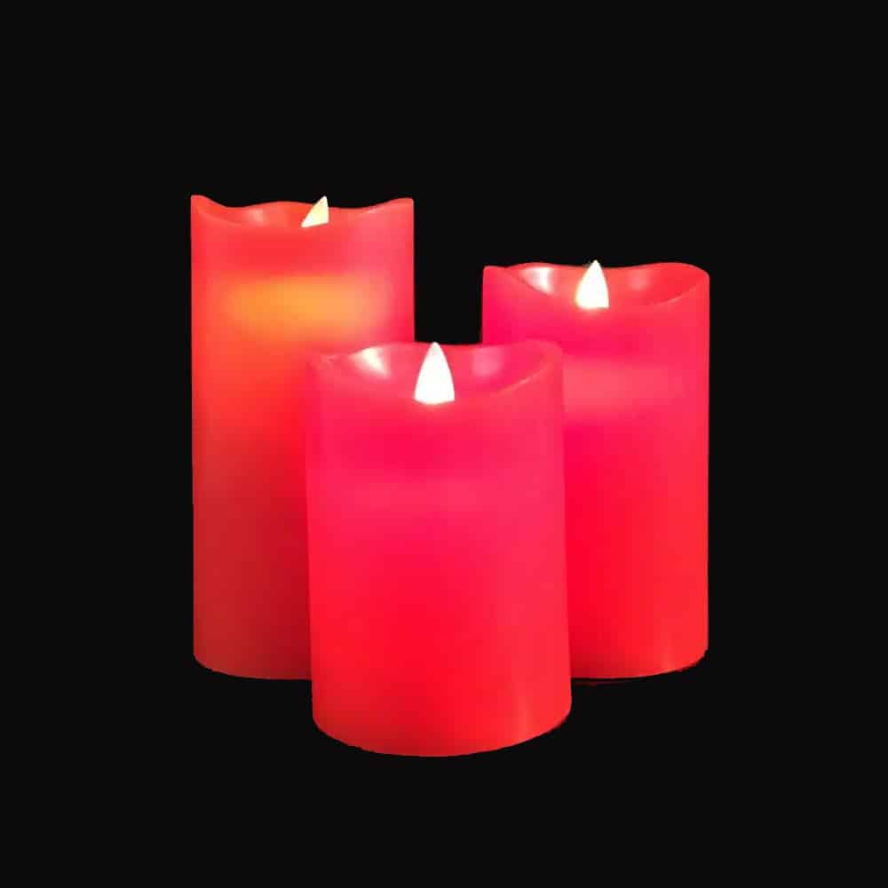 LED Block Candles - 3 pcs. - 12/15/17 cm - with 3D Flame - (Multiple Colors)