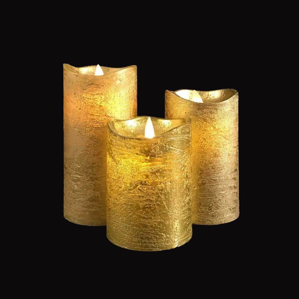 LED Block Candles - 3 pcs. - 12/15/17 cm - with 3D Flame - (Multiple Colors)