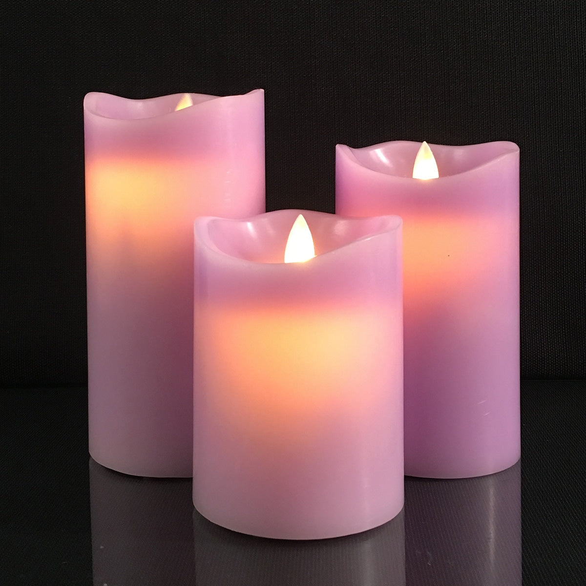 LED Block Candles - 3 pcs. - 12/15/17 cm - with 3D Flame - (Multiple Colors)